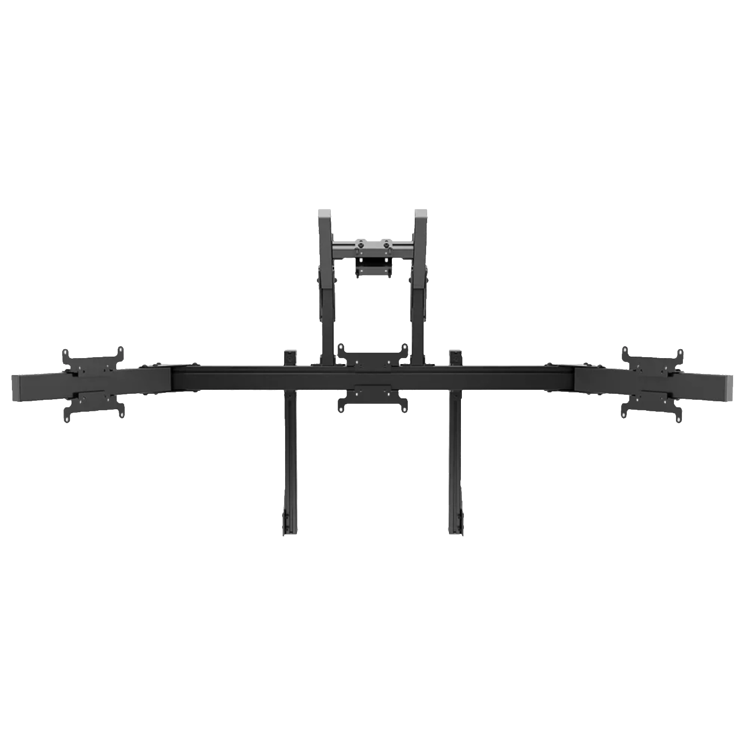 Simgasm Apex Integrated Quad Monitor Stand: complete structure mounted to the cockpit